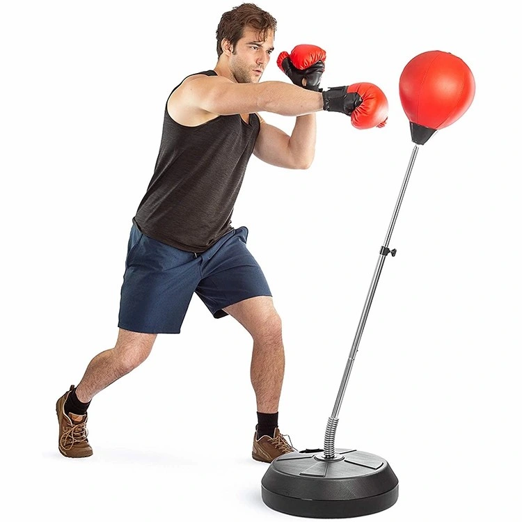 Adjustable Inflatable Free Standing Man Speed Punching Leather Boxing Punching Bag with Support