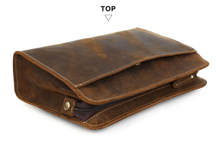 Custom Vintage Brown Men Crazy Horse Top Grain Genuine Leather Clutch Bag Phone Wallets for Men