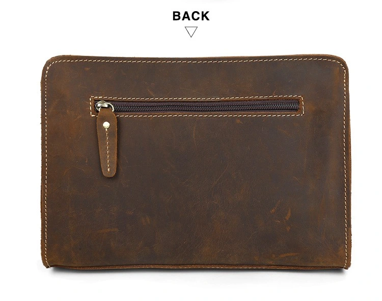 Custom Vintage Brown Men Crazy Horse Top Grain Genuine Leather Clutch Bag Phone Wallets for Men