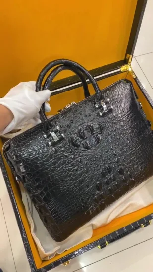 Pasta masculina de couro genuíno couro de crocodilo de luxo bolsa de negócios Clutch