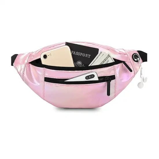 Bolsa de cintura à prova d'água de couro PU rosa personalizada de grande capacidade